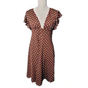 Venus V Neck Polka Dot Dress Brown Small